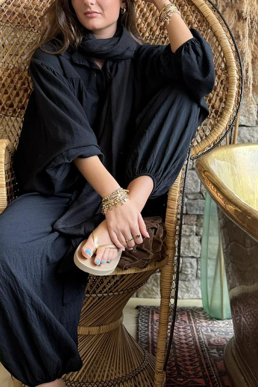 Basso Tie Smock Blouse Black